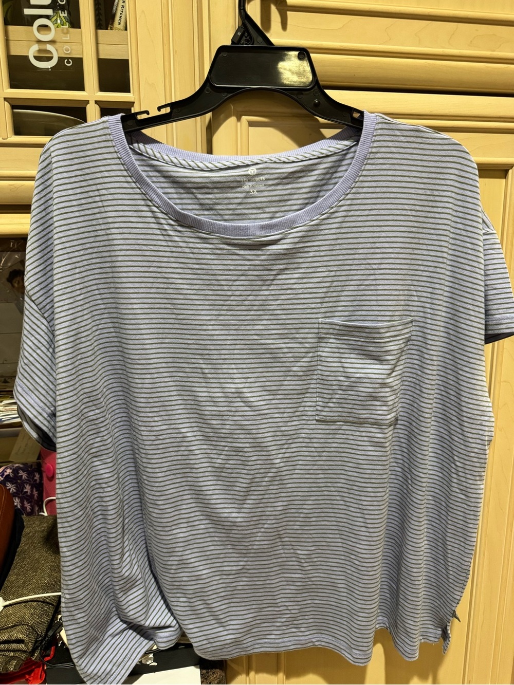 Talbots Light Blue and White Striped Short Sleeve Pocket Tee